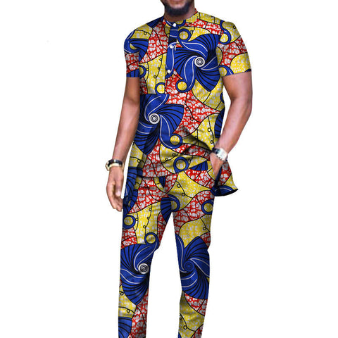 African Men's Long-sleeved T-shirt And Pants Suit Cotton