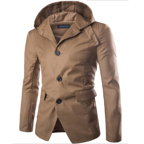 Men's Medium-length Trench Coat Long-sleeved Hood