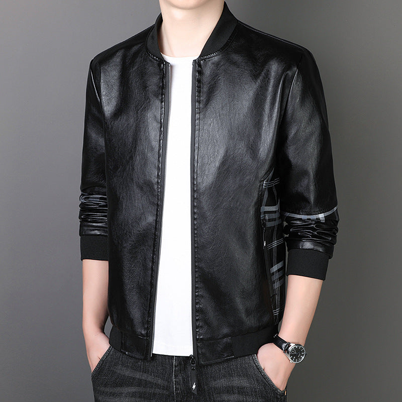 Men's Solid Color Leather Jacket Casual Fashion