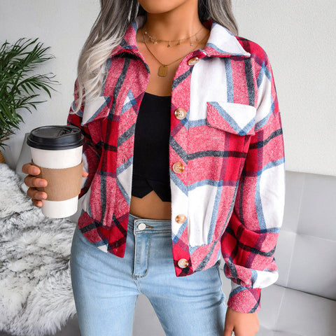 Women's Long Sleeve Plaid Coat Jacket