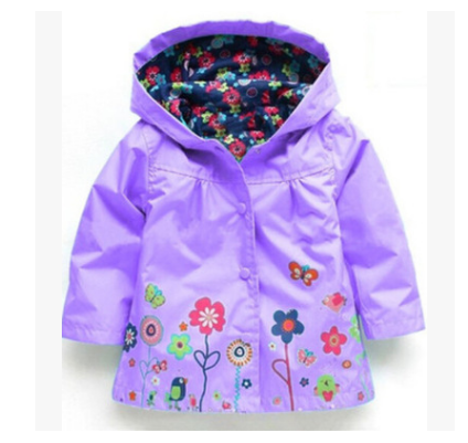 Children's clothing children's jacket girls cute flowers windproof rain jacket children's hooded jacket