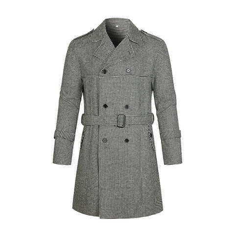 Men's Trench Coat Striped Double-breasted Mid-length Trench Coat Trendy Fashionable