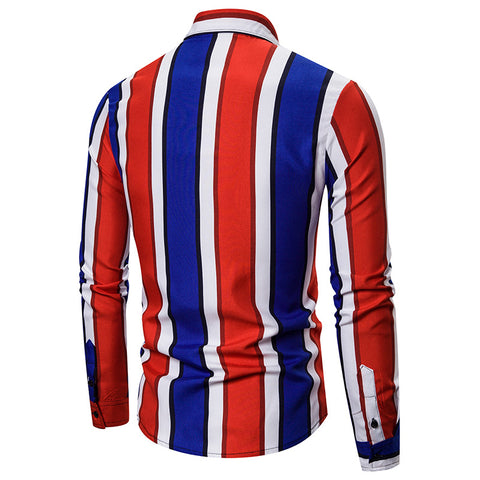 New British Slim-fit Fashion Beach Vacation Striped Long-sleeved Shirt