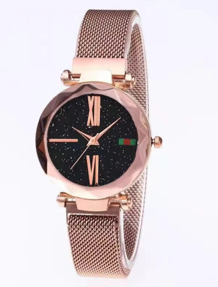 Luxury Women Watches Mesh Ladies Clock Magnet Buckle Starry Diamond Geometric Surface Quartz Wristwatch