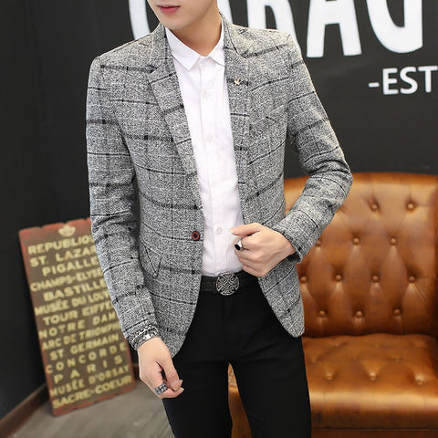 Fashion Slim Plaid Suit Men's Jacket