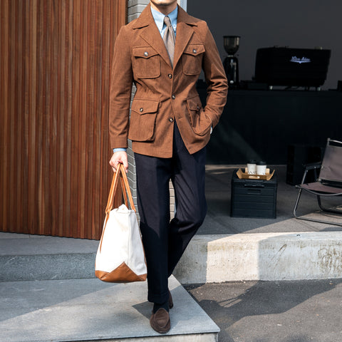 Corduroy Waisted Safari Jacket With Lapels