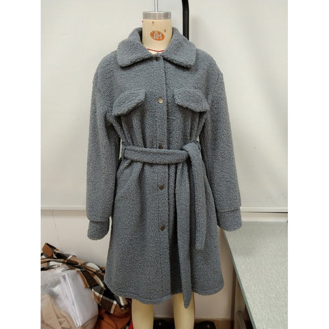 Mid-length Lapel Belted Single-breasted Plush Trench Coat