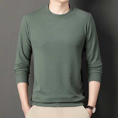 Autumn Thin Round Neck Long Sleeve T-shirt Solid Color Men's Top