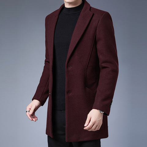 Handsome Men's Jacket With Wool Solid Color Lapel Collar