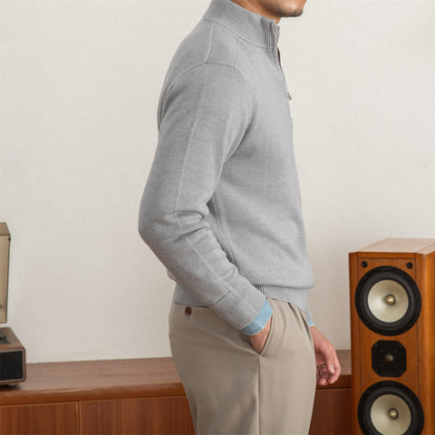 Commuter Slim-fit Stand-up Collar Zipper Wool Sweater