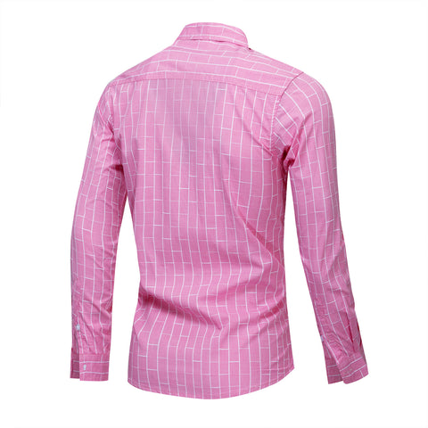 Cotton Long Sleeved  Color Matching Plaid Shirt