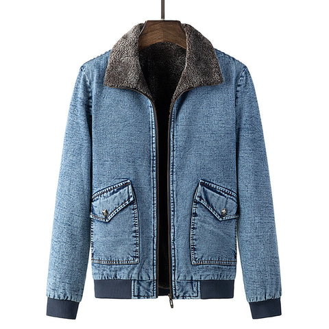 Denim Jacket Men's Loose Cargo Fur Collar