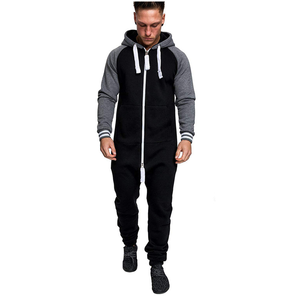 New men's hooded and velvet one-piece