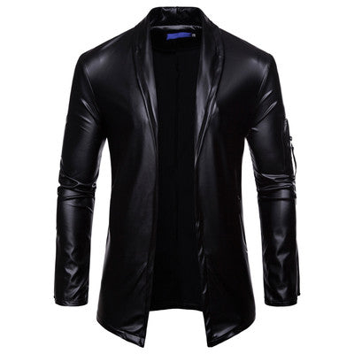 Men's elastic PU leather zipper motorcycle leather jacket