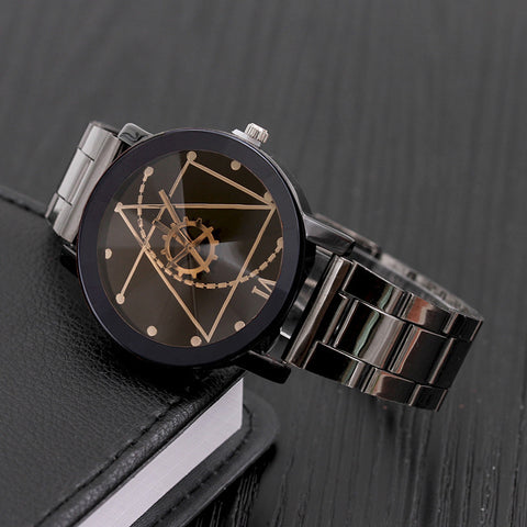 Fashion Gear Compass Turntable Steel Watch Men And Women Couple Watches