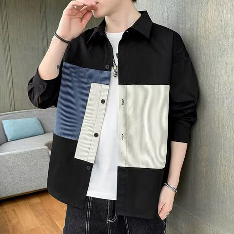 Men's Long-sleeved Shirt Trendy Loose Print