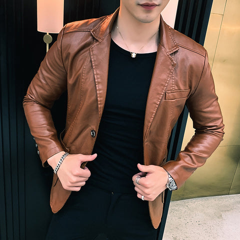 Fashion Casual Men's Suit Leather Jacket