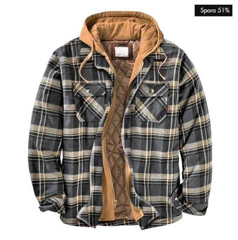 Cotton Men's Plaid Striped Loose Hooded Long-sleeved Coat Jacket