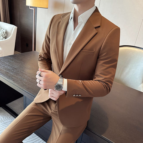 Double Breasted Big Closure Collar Suit Men's Autumn And Winter Thick Dress Two-piece Suit