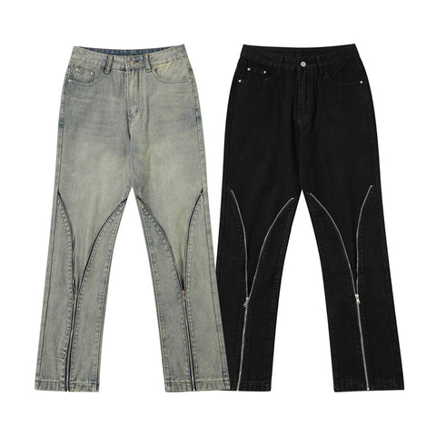 American High Street Hip Hop Personality Jeans Men's Zipper Retro Trousers