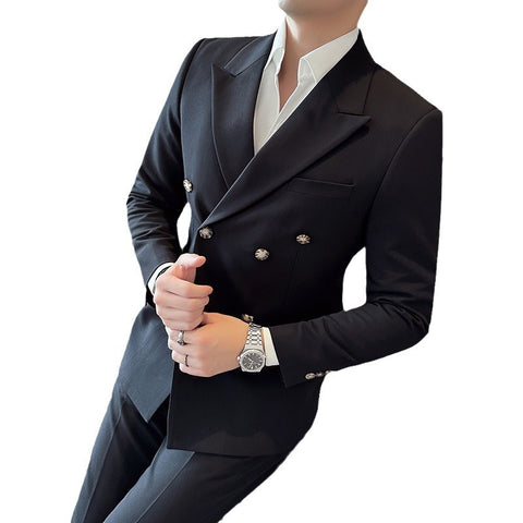 Double Breasted Big Closure Collar Suit Men's Autumn And Winter Thick Dress Two-piece Suit