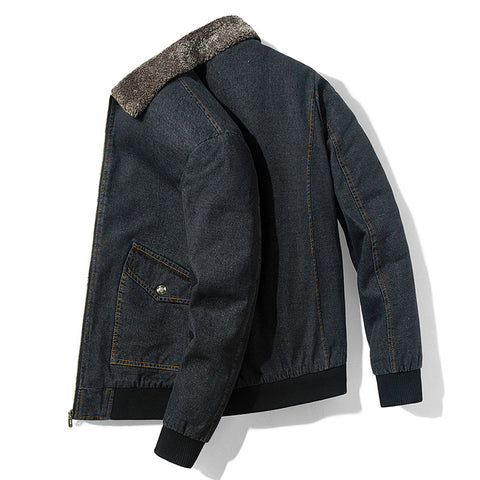 Denim Jacket Men's Loose Cargo Fur Collar