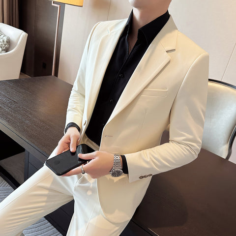 Double Breasted Big Closure Collar Suit Men's Autumn And Winter Thick Dress Two-piece Suit