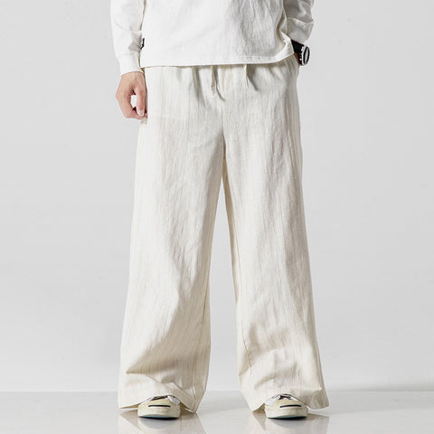 Straight-leg Pants Linen Striped Pants Harem Wide-leg Pants Casual Cotton Linen Pants Men