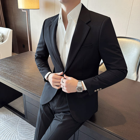 Double Breasted Big Closure Collar Suit Men's Autumn And Winter Thick Dress Two-piece Suit