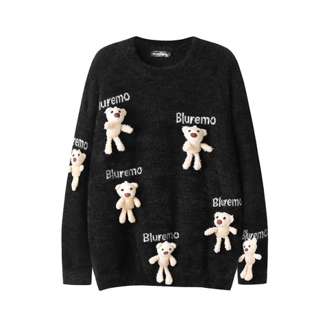 Funny Cartoon Little Bear Doll Men's Letter Sweater