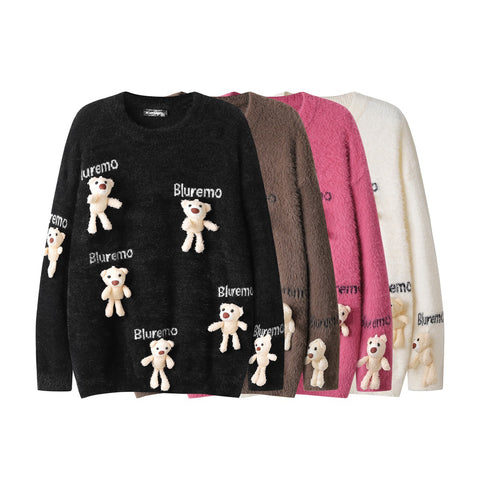 Funny Cartoon Little Bear Doll Men's Letter Sweater