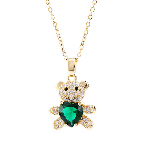 Copper Micro Inlaid Zircon Bear Love Gem Necklace