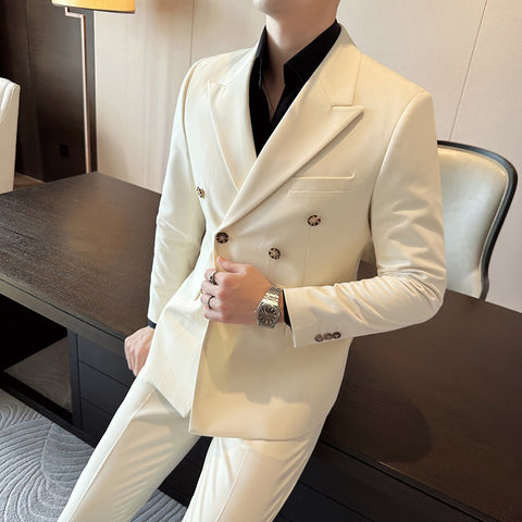 Double Breasted Big Closure Collar Suit Men's Autumn And Winter Thick Dress Two-piece Suit