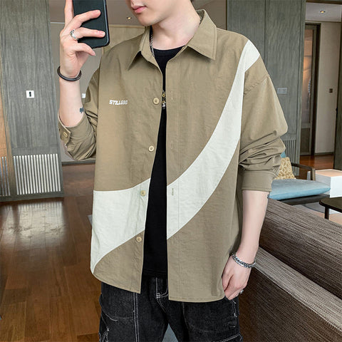 Men's Long-sleeved Shirt Trendy Loose Print