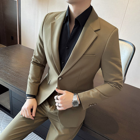 Double Breasted Big Closure Collar Suit Men's Autumn And Winter Thick Dress Two-piece Suit