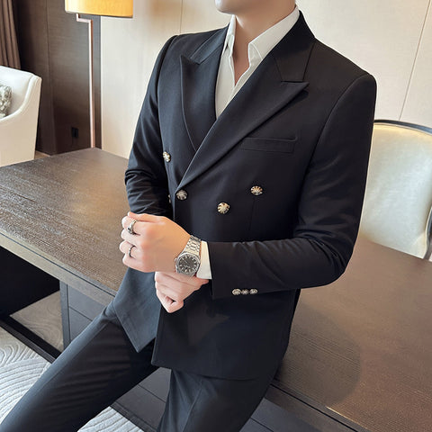 Double Breasted Big Closure Collar Suit Men's Autumn And Winter Thick Dress Two-piece Suit