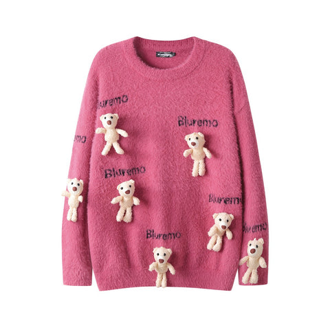 Funny Cartoon Little Bear Doll Men's Letter Sweater