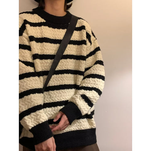 Round Neck Sweater Boys Design Sense Stripe Trendy