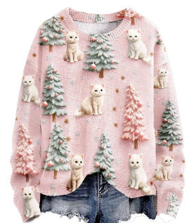 Christmas Printed Raglan Long Sleeve Women's Sweater Casual