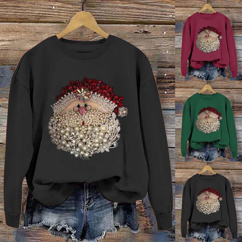 Christmas Snowman Love Casual Long Sleeve Loose Polyester Cotton Round Neck Sweater