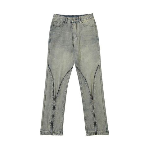 American High Street Hip Hop Personality Jeans Men's Zipper Retro Trousers