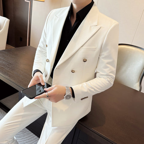 Double Breasted Big Closure Collar Suit Men's Autumn And Winter Thick Dress Two-piece Suit