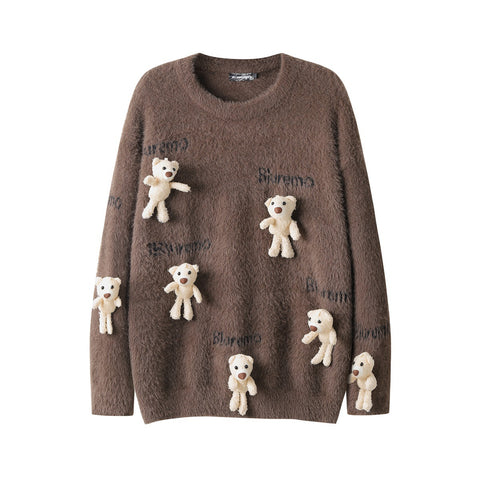 Funny Cartoon Little Bear Doll Men's Letter Sweater