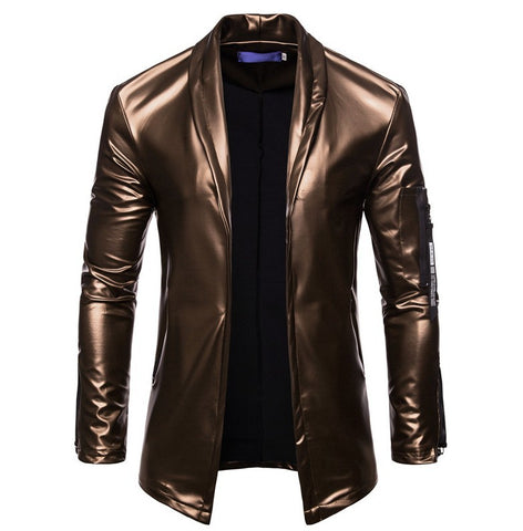 Autumn Men's Elastic PU Leather Zipper Motorcycle Leather Jacket