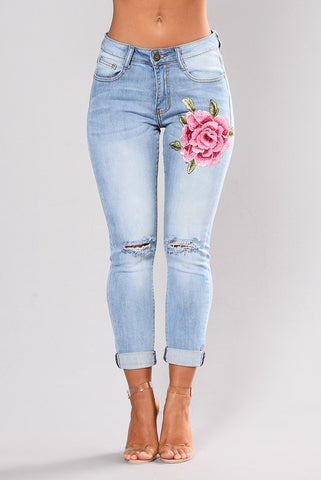 Embroidery jeans stretch jeans pants