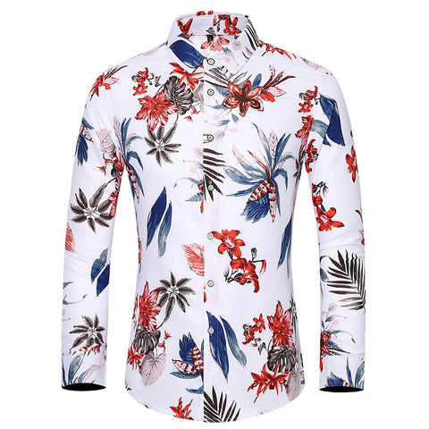 Casual Long Sleeve Men's Tops Plus Size Printed Shirt