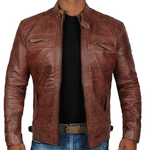 European And American Men's Leather Jacket Male Youth Stand Up Collar