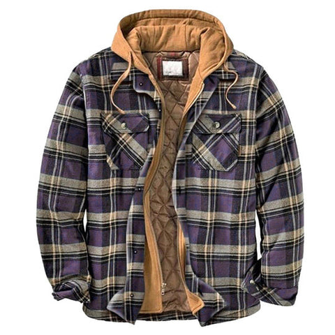 Cotton Men's Plaid Striped Loose Hooded Long-sleeved Coat Jacket