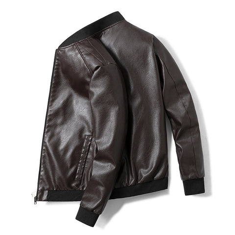 Korean Version Stand Collar Slim Casual PU Motorcycle Leather Jacket