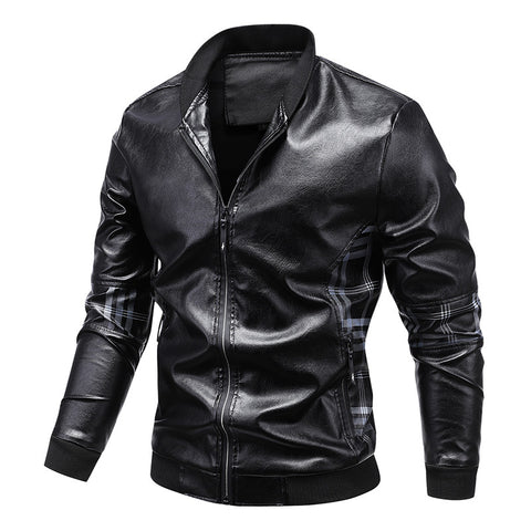 Men's Solid Color Leather Jacket Casual Fashion